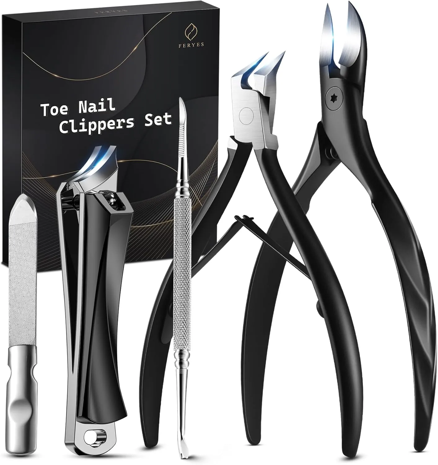 FERYES Ultimate Toenail Clippers for Seniors Thick Toenails, Premium Stainless Steel Nail Clippers for Nails 5Pcs– Ideal for Men, Women