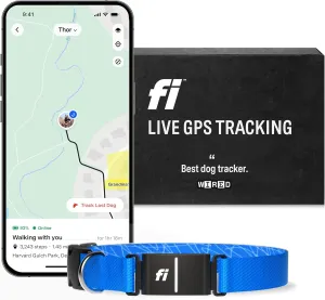 Fi Series 3 Smart Dog Collar - GPS Dog Tracker and Activity & Health Monitor, Waterproof, LED Light, Escape Alerts, Nationwide Coverage [Free 1 Year Membership] (Blue, Medium)