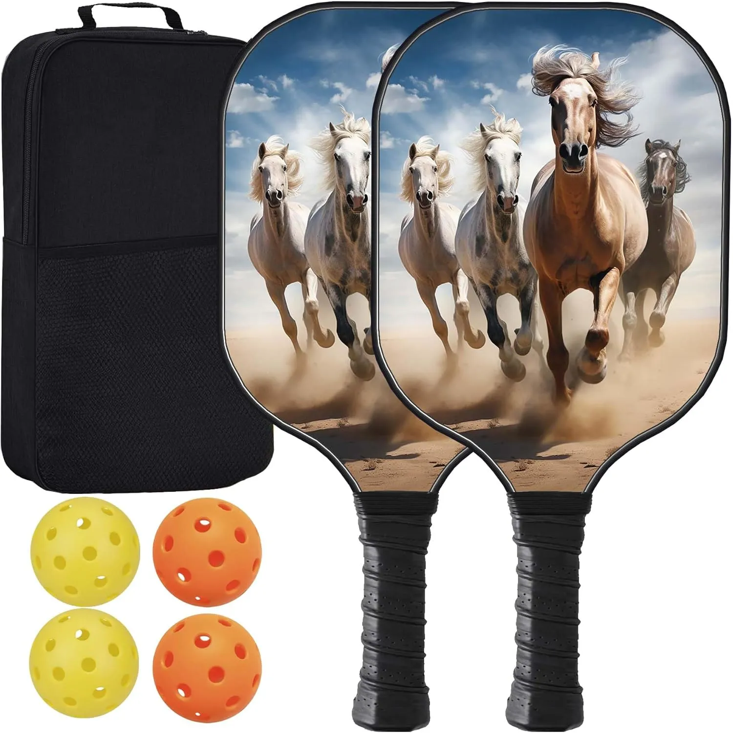 Fiberglass/Graphite Pickleball Paddles - Lightweight Pickleball Racket Set with 4 pickleballs, Carrying Bag, Perfect for Pickleball Gifts for Women, Men, Adults, Beginners, and Pros H-189