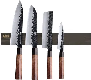 FINDKING 4Pcs Knife Set Dynasty series-3 layer 9CR18MOV clad steel w/octagon handle Chef's Knife with 18'' Acacia Wood Magnetic Knife Strip