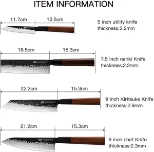 FINDKING 5Pcs Knife Set Dynasty series-3 layer 9CR18MOV clad steel w/octagon handle Chef's Knife with 18'' Acacia Wood Magnetic Knife Strip