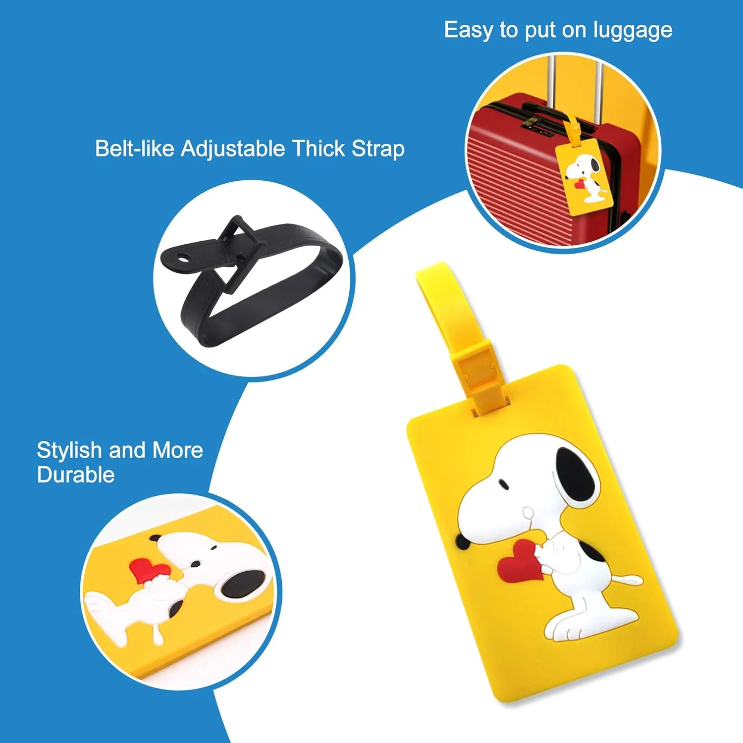 Finex 4 Pcs Set White Dog Rectangular Silicone Travel Luggage Baggage Identification Labels ID Tag for Bag Suitcase Plane Cruise Ships with Belt Strap