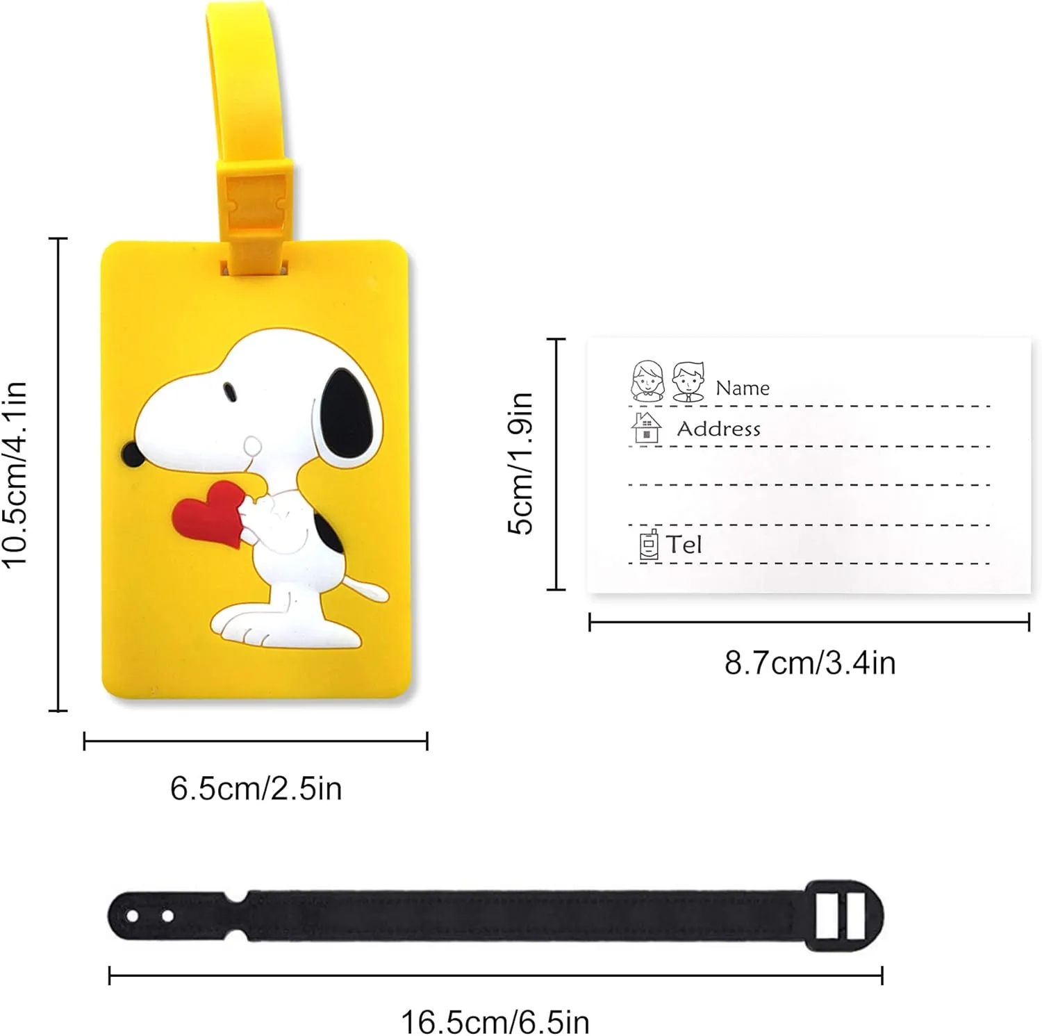 Finex 4 Pcs Set White Dog Rectangular Silicone Travel Luggage Baggage Identification Labels ID Tag for Bag Suitcase Plane Cruise Ships with Belt Strap