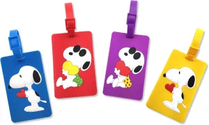 Finex 4 Pcs Set White Dog Rectangular Silicone Travel Luggage Baggage Identification Labels ID Tag for Bag Suitcase Plane Cruise Ships with Belt Strap