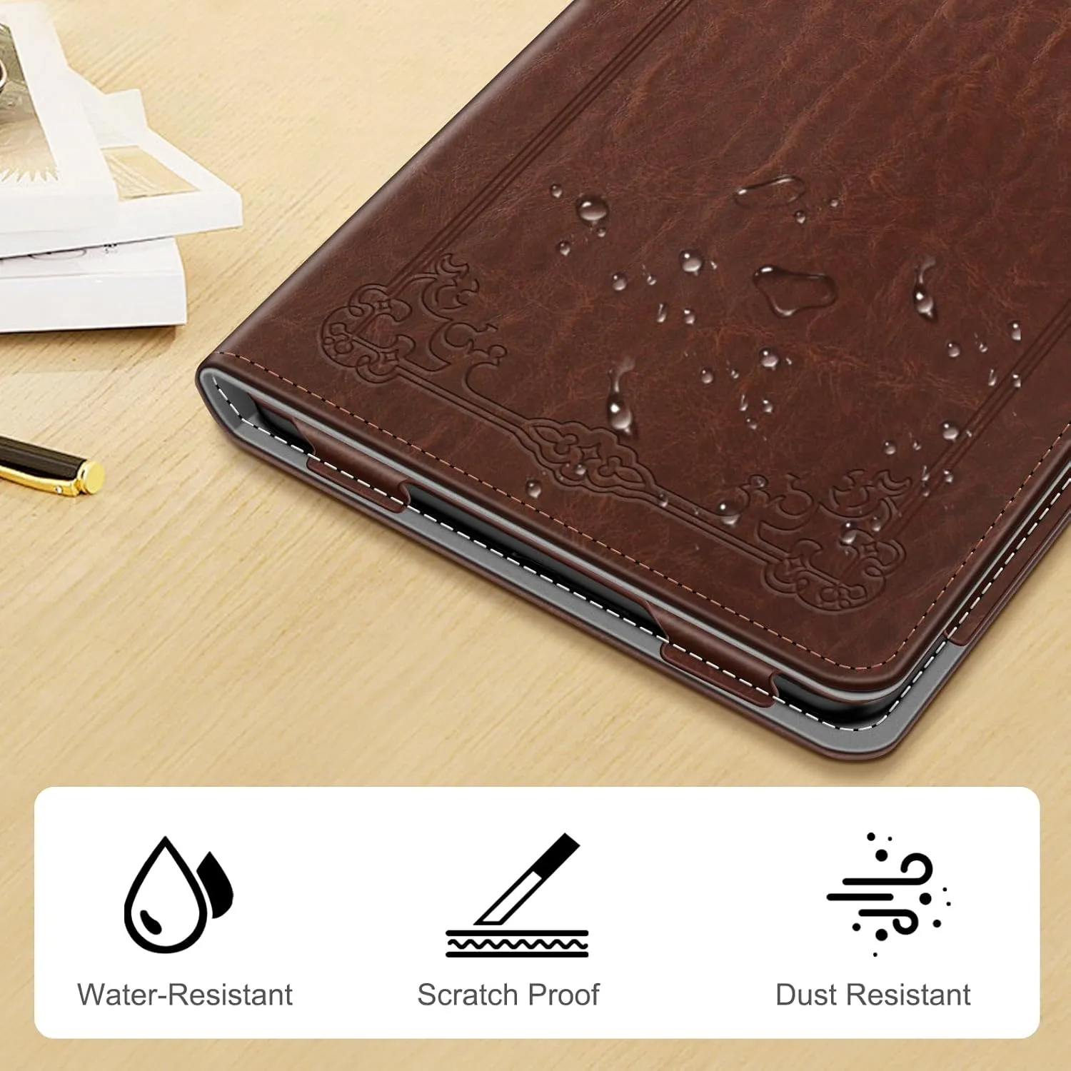 Fintie Case for 7"/6.8" Kindle Paperwhite(12th/11th Generation-2024/2021) and Kindle Colorsoft Signature Edition - Book Style Folio Durable Vegan Leather Cover with Auto Sleep/Wake, Brown