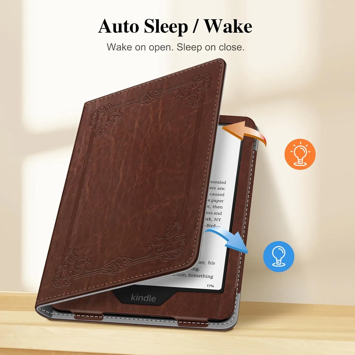 Fintie Case for 7"/6.8" Kindle Paperwhite(12th/11th Generation-2024/2021) and Kindle Colorsoft Signature Edition - Book Style Folio Durable Vegan Leather Cover with Auto Sleep/Wake, Brown