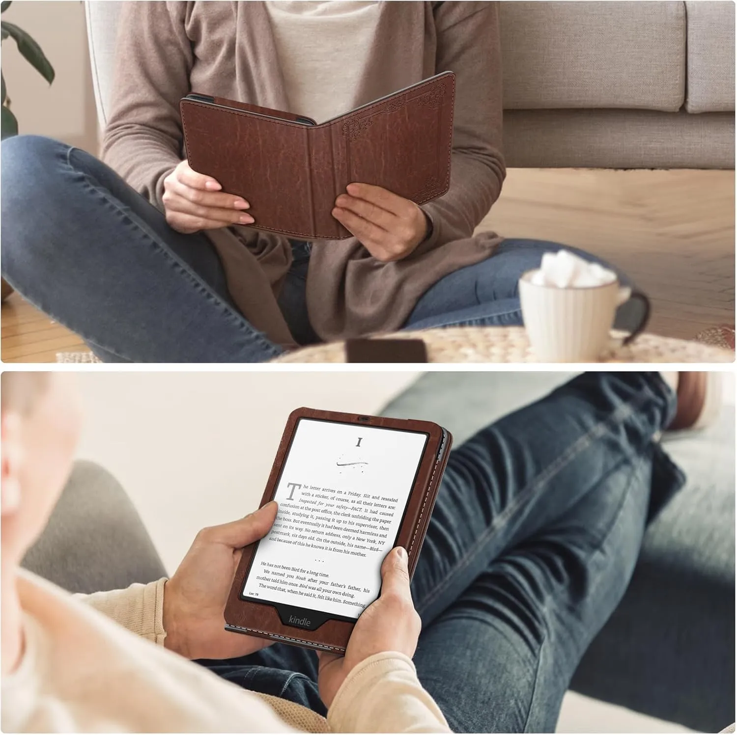 Fintie Case for 7"/6.8" Kindle Paperwhite(12th/11th Generation-2024/2021) and Kindle Colorsoft Signature Edition - Book Style Folio Durable Vegan Leather Cover with Auto Sleep/Wake, Brown