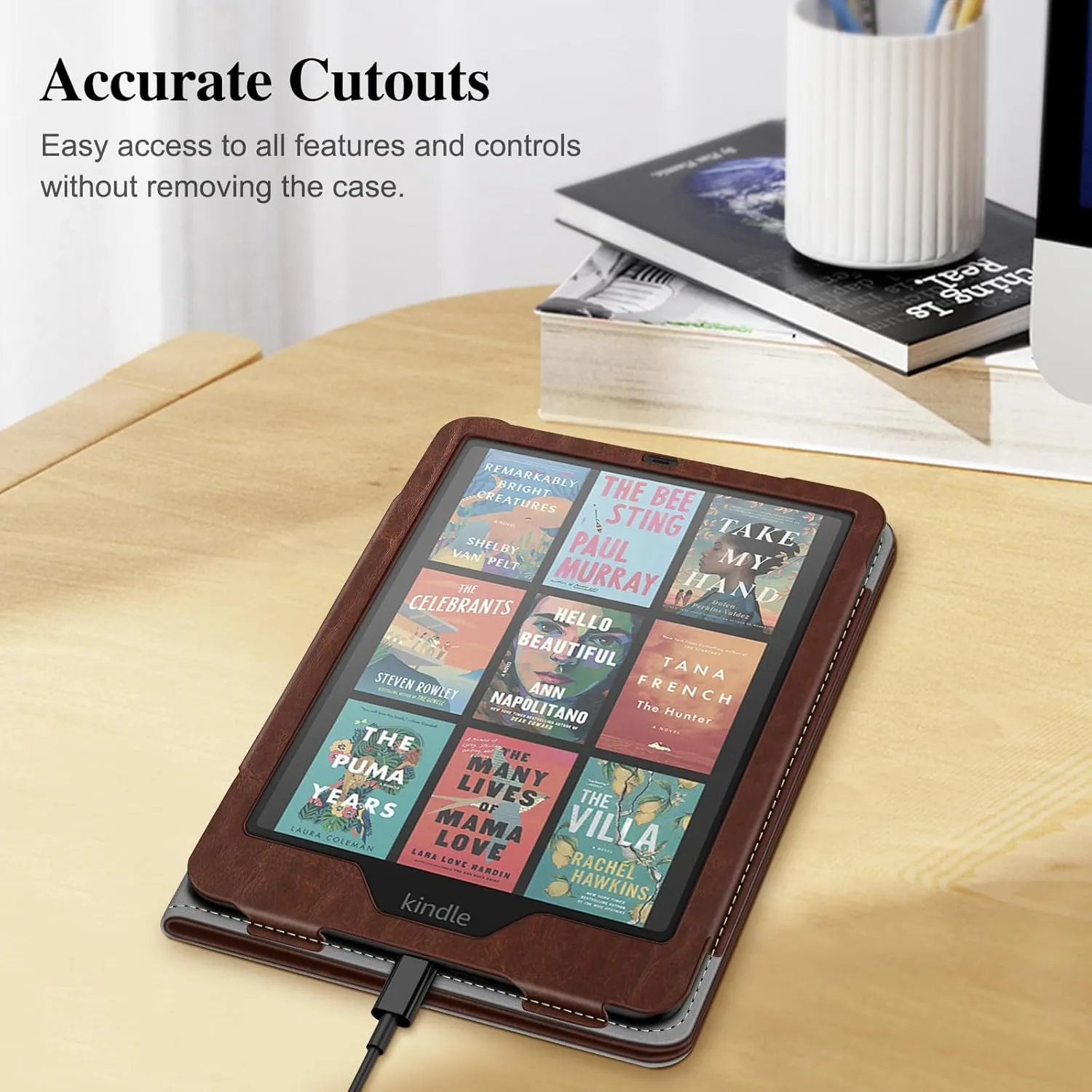 Fintie Case for 7"/6.8" Kindle Paperwhite(12th/11th Generation-2024/2021) and Kindle Colorsoft Signature Edition - Book Style Folio Durable Vegan Leather Cover with Auto Sleep/Wake, Brown