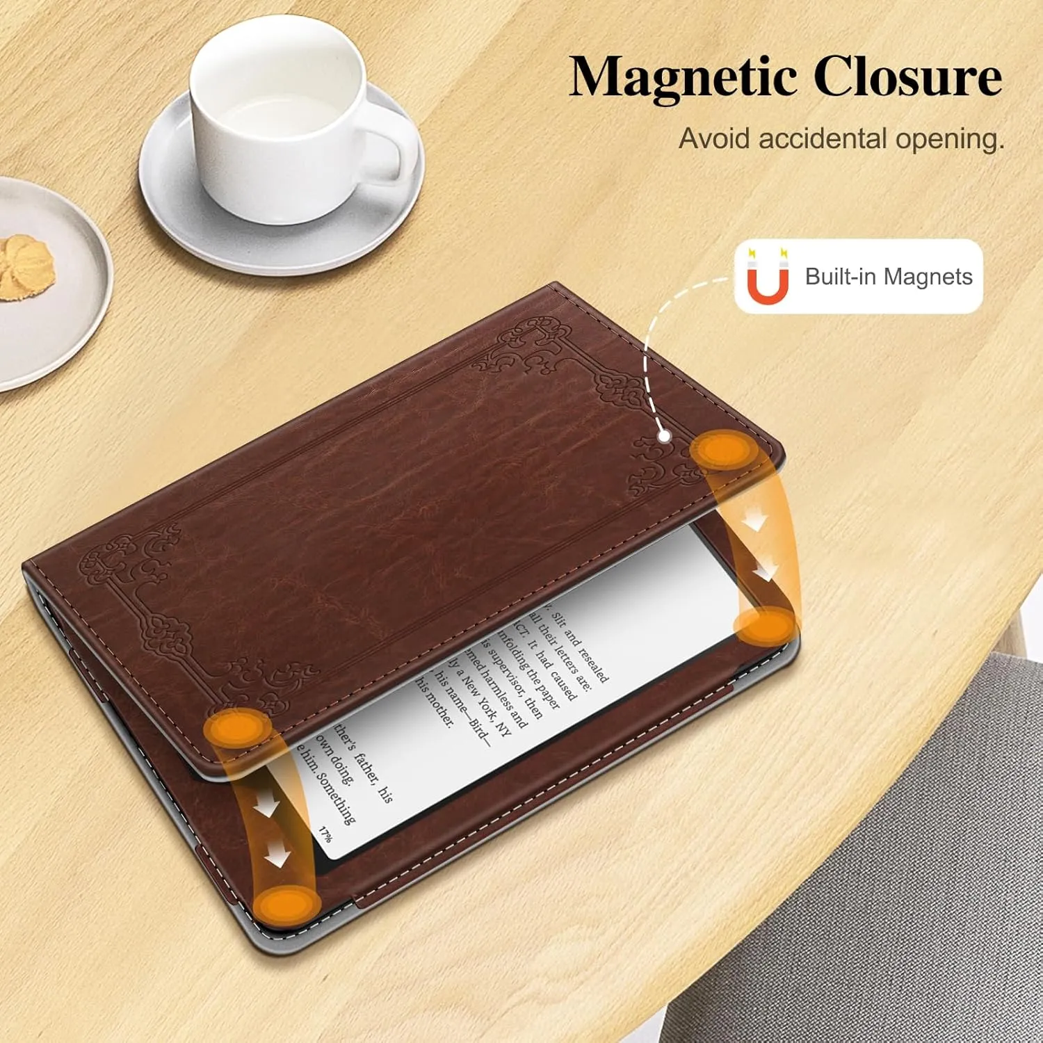 Fintie Case for 7"/6.8" Kindle Paperwhite(12th/11th Generation-2024/2021) and Kindle Colorsoft Signature Edition - Book Style Folio Durable Vegan Leather Cover with Auto Sleep/Wake, Brown