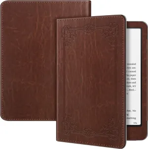 Fintie Case for 7"/6.8" Kindle Paperwhite(12th/11th Generation-2024/2021) and Kindle Colorsoft Signature Edition - Book Style Folio Durable Vegan Leather Cover with Auto Sleep/Wake, Brown