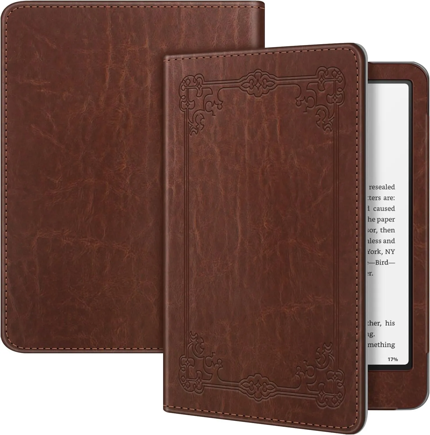 Fintie Case for 7"/6.8" Kindle Paperwhite(12th/11th Generation-2024/2021) and Kindle Colorsoft Signature Edition - Book Style Folio Durable Vegan Leather Cover with Auto Sleep/Wake, Brown