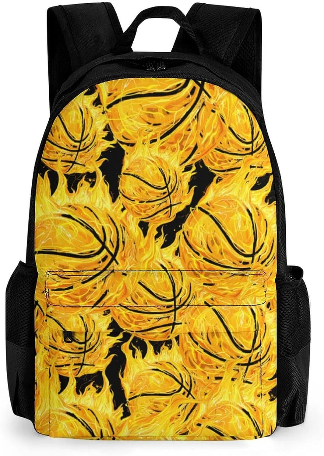 Fire Basketball Ball Flaming Travel Backpack Printed 17 Inch Laptop Shoulder Bag Lightweight Daypack Portable with Pockets