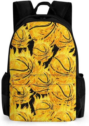 Fire Basketball Ball Flaming Travel Backpack Printed 17 Inch Laptop Shoulder Bag Lightweight Daypack Portable with Pockets