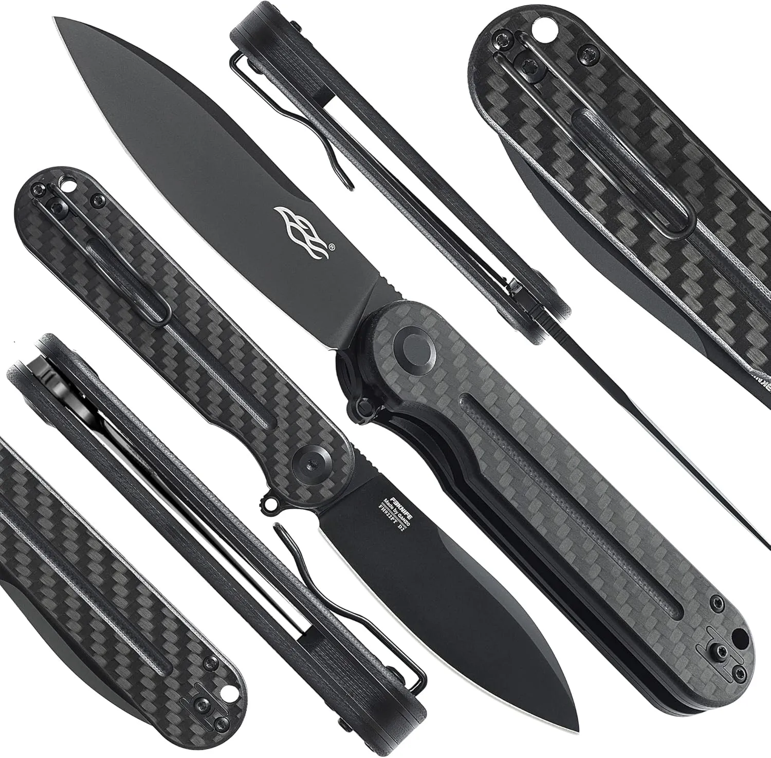 Firebird Ganzo FH922PT-CF Ball Bearing Pocket Folding Knife D2 Stainless Steel Black Blade G10 Anti-Slip Handle with Clip Outdoor Hunting Fishing Hiking Utility Knife Best Gift for Men (Carbon Fiber)