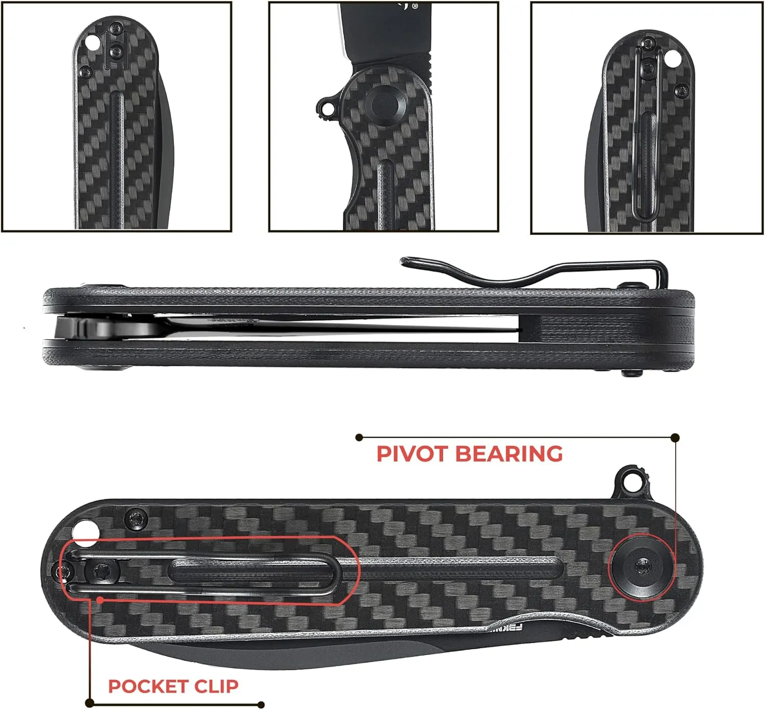 Firebird Ganzo FH922PT-CF Ball Bearing Pocket Folding Knife D2 Stainless Steel Black Blade G10 Anti-Slip Handle with Clip Outdoor Hunting Fishing Hiking Utility Knife Best Gift for Men (Carbon Fiber)