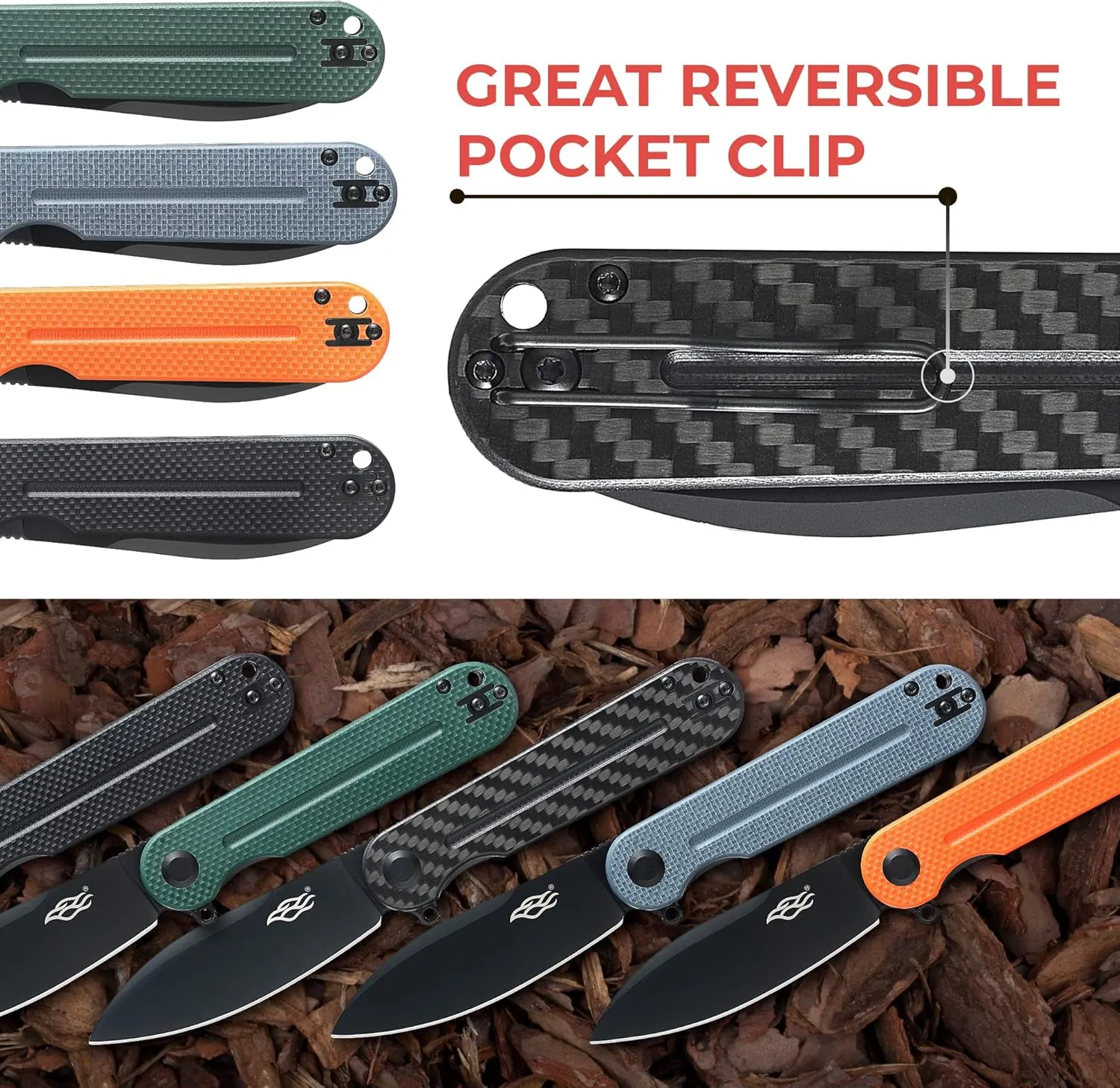 Firebird Ganzo FH922PT-CF Ball Bearing Pocket Folding Knife D2 Stainless Steel Black Blade G10 Anti-Slip Handle with Clip Outdoor Hunting Fishing Hiking Utility Knife Best Gift for Men (Carbon Fiber)
