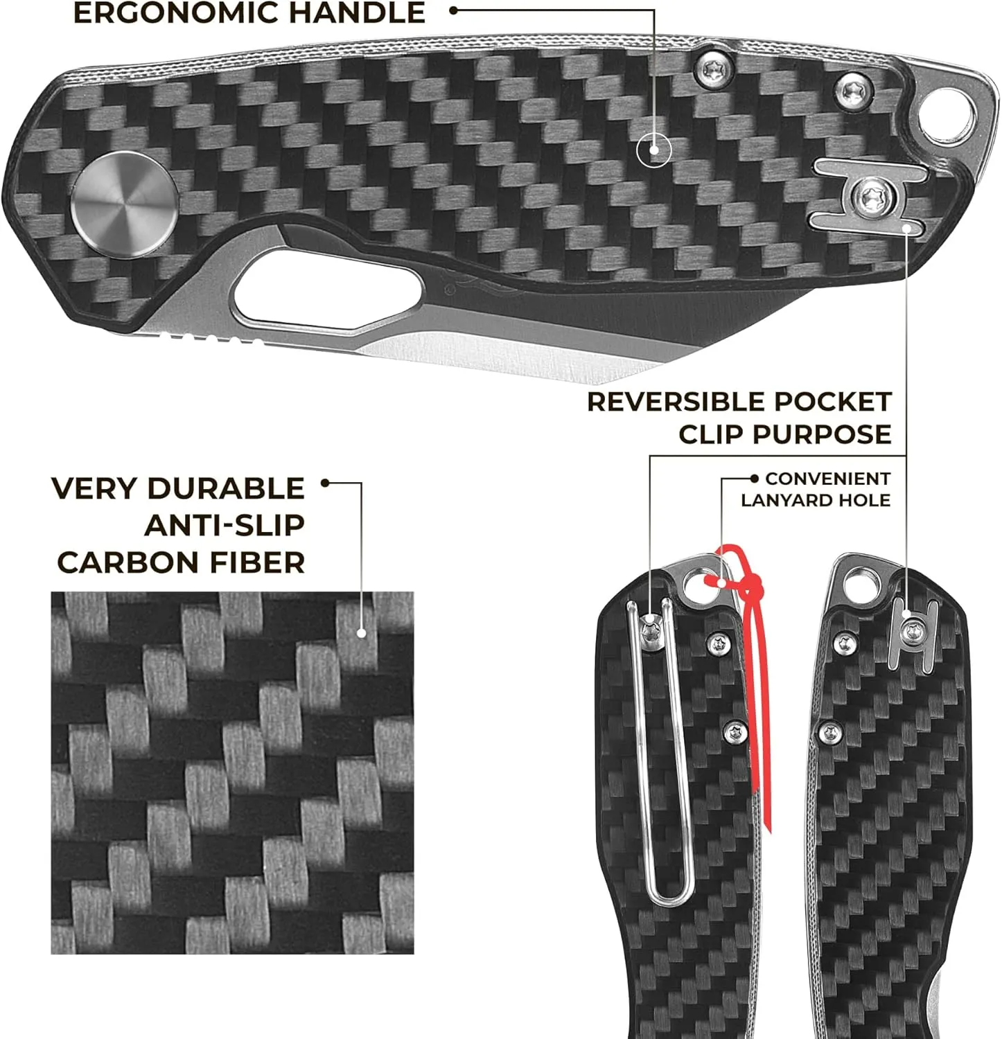 Firebird GANZO FH924-CF Ball Bearing Pocket Folding Knife Wharncliffe D2 Steel Blade G10 Anti-Slip Handle with Clip Camping Hunting Fishing Folder Outdoor EDC Pocket Knife (Carbon Fiber Black)