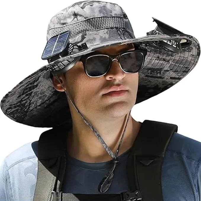 Fishing Hat with Built in Fan,Fishing Hats with Solar Powered Fans,UPF 50  Ultralight Wide Brim
