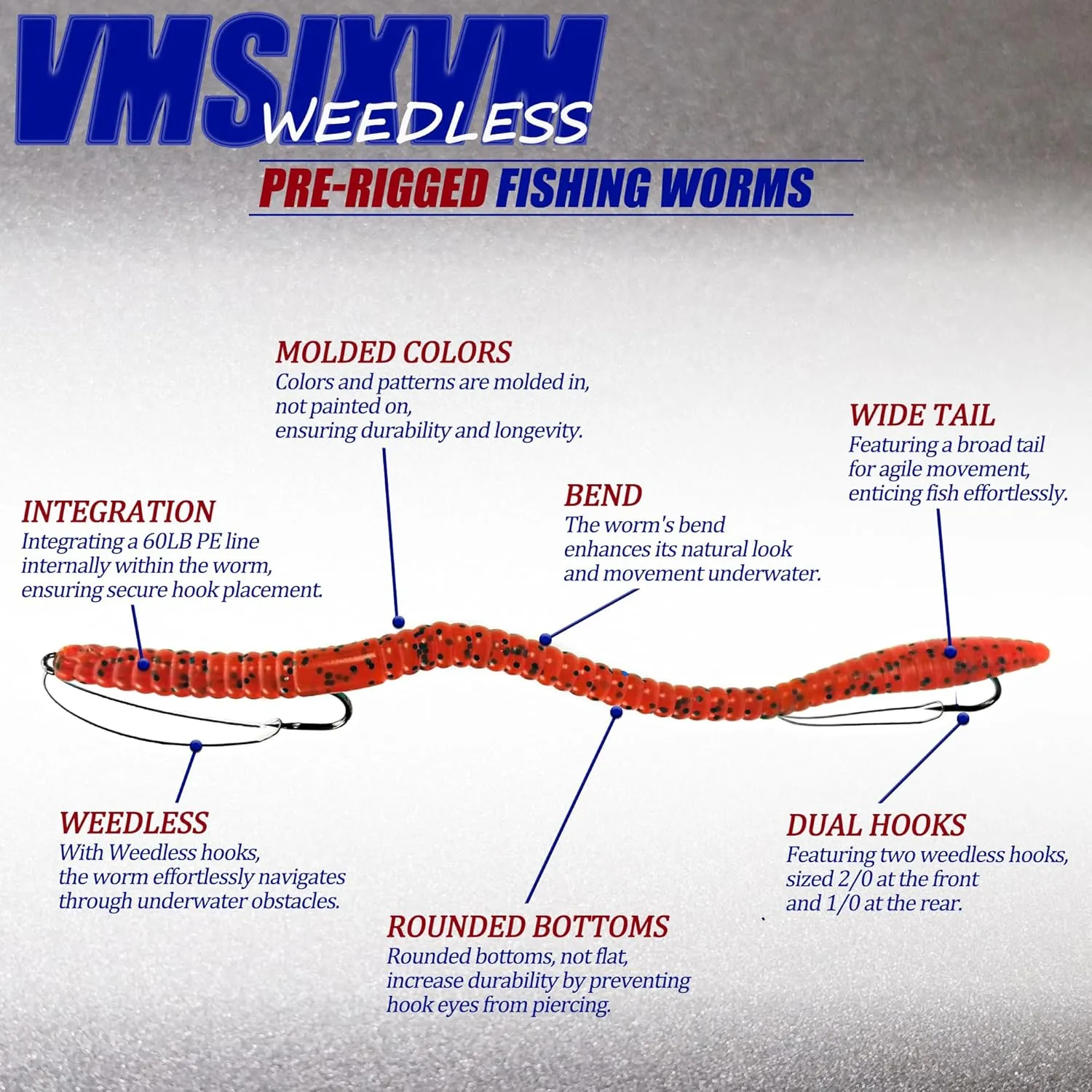 Fishing Lures Bass Lures, Weedless Pre Rigged Bionic Sinking Bass Fishing Lure Soft Plastic Swimbaits for Trout, Walleye, Crappie, Fishing Worm Swim Baits Minnows for Saltwater Freshwater