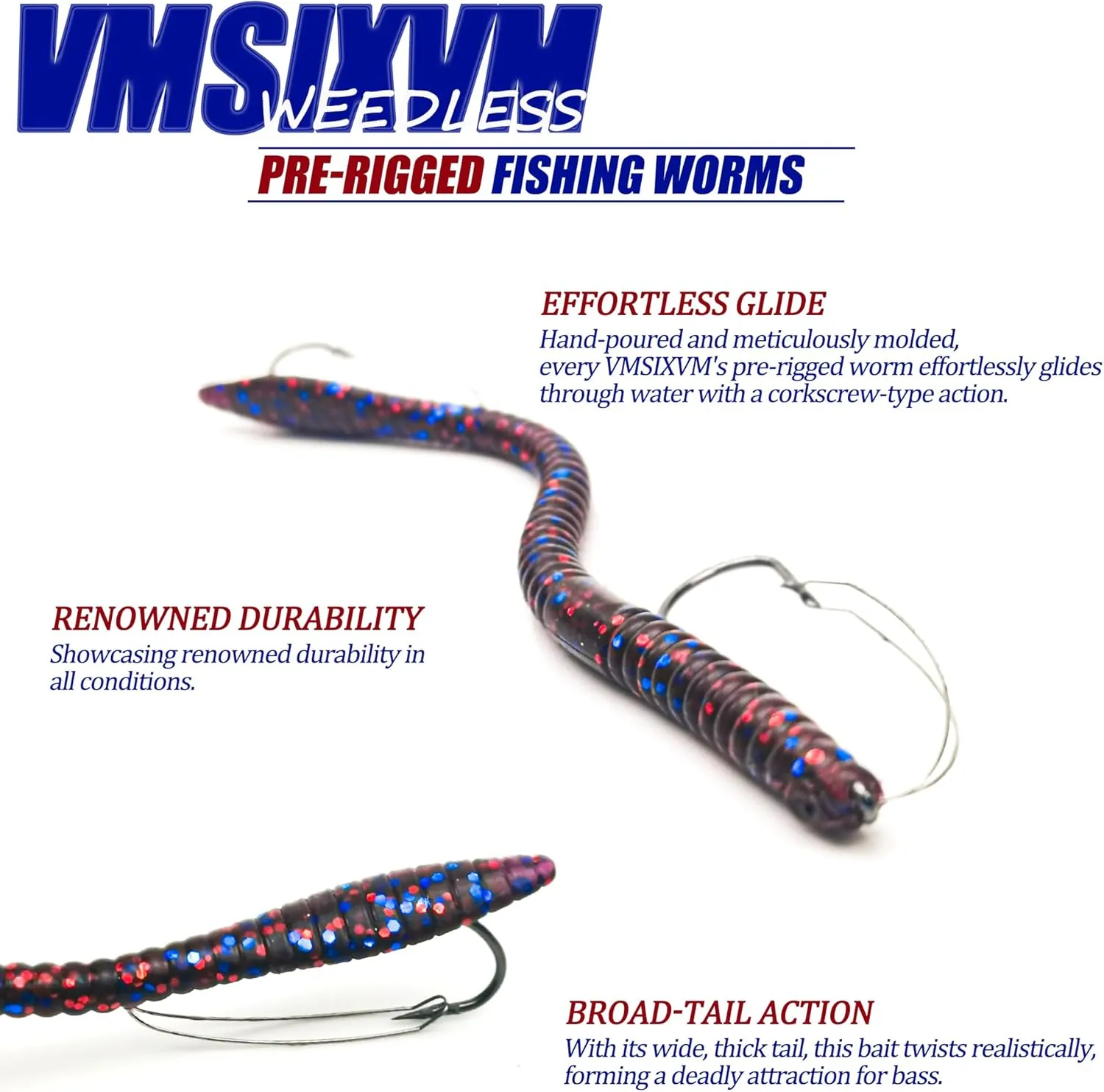 Fishing Lures Bass Lures, Weedless Pre Rigged Bionic Sinking Bass Fishing Lure Soft Plastic Swimbaits for Trout, Walleye, Crappie, Fishing Worm Swim Baits Minnows for Saltwater Freshwater