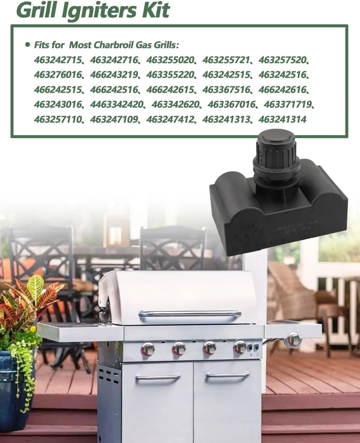 Fit for Charbroil Grill Ignitor Replacement Kit 5-Outlets Electronic Ignition Module with Wires and 2 Push Buttons Replace G511-0055-W1 for Surefire Ignition Systems