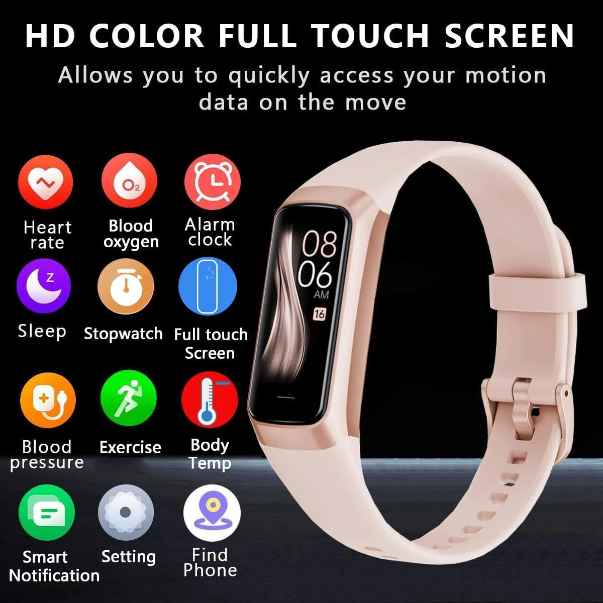 Fitness Tracker with 24/7 Heart Rate Sleep Blood Oxygen Monitor,IP68 Waterproof Smart Watch,1.10''AMOLED Touch Color Screen,Step Counter Health Activity Trackers for Women Men