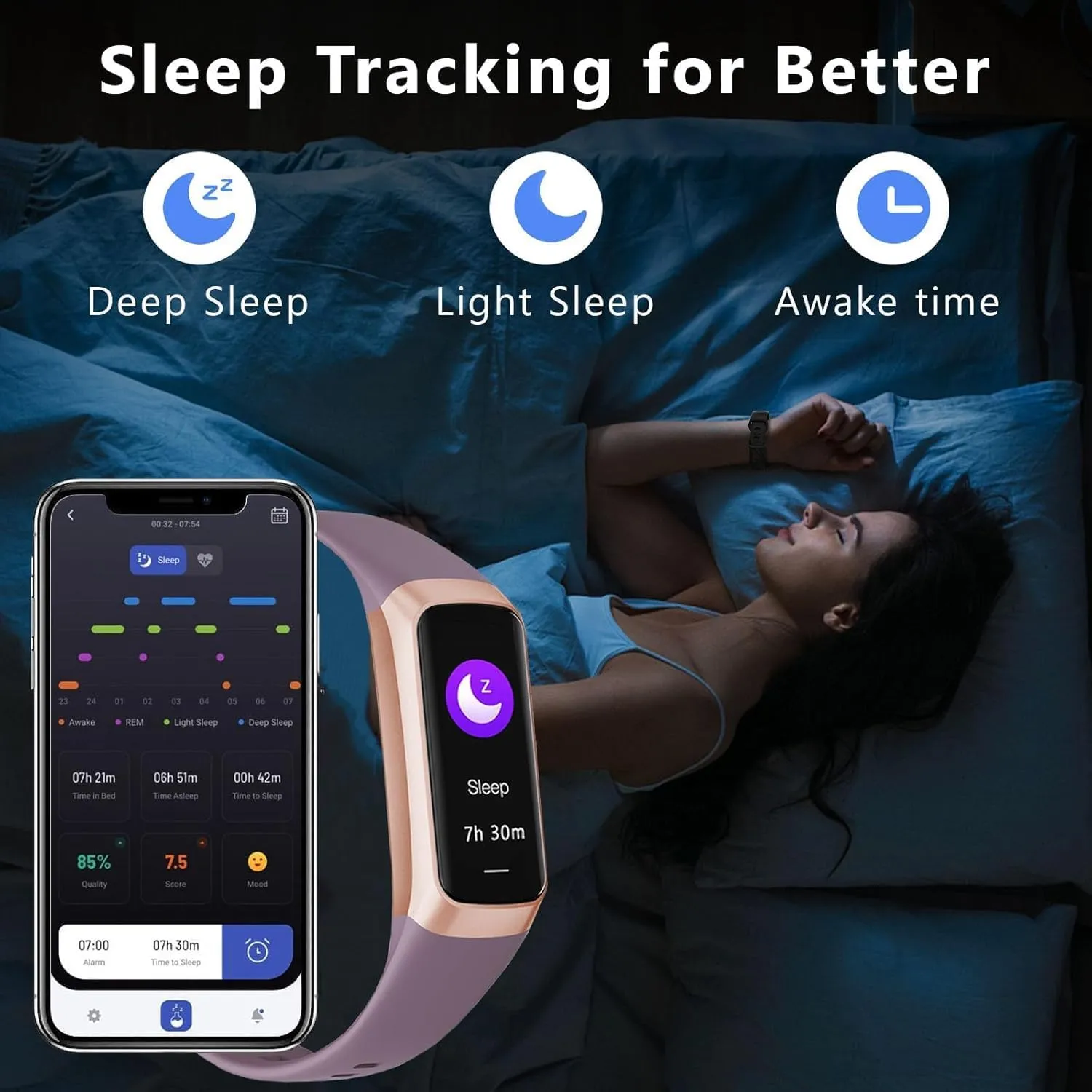 Fitness Tracker with 24/7 Heart Rate Sleep Blood Oxygen Monitor,IP68 Waterproof Smart Watch,1.10''AMOLED Touch Color Screen,Step Counter Health Activity Trackers for Women Men