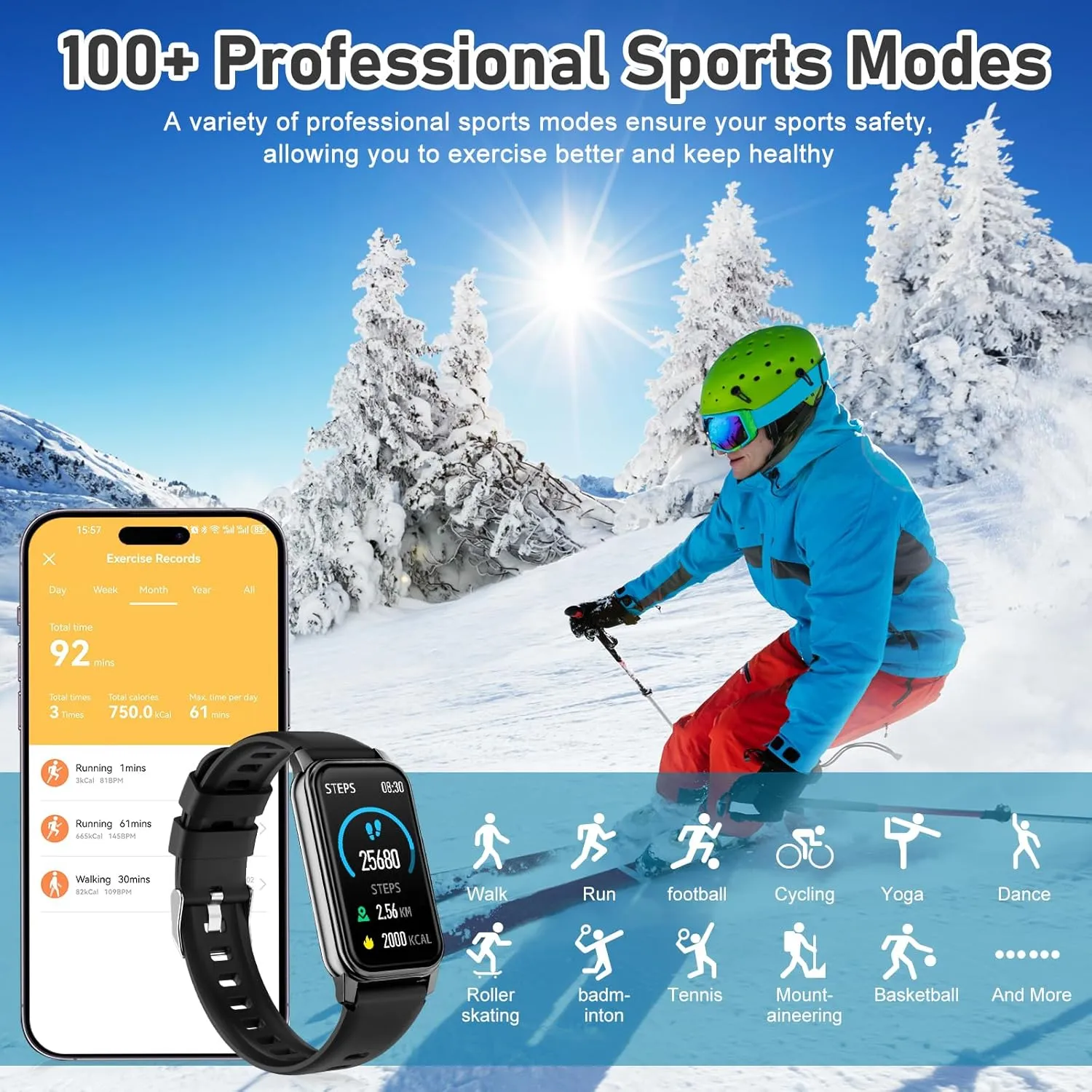 Fitness Tracker with Step Counter/Calories/Stopwatch, Activity Tracker, Health Tracker with Heart Rate Monitor, Sleep Tracker,1.47'' Touch Color Screen, Pedometer Watch for Women Men Kids
