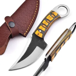 Fixed Blade Hunting Knife - Handmade Bushcraft Knife Carbon Steel Knife With Leather Sheath. Forged Full Tang Knife Pakka Wood Handle, Skinning Tracker Knife For Men and Women | EDC Razor Sharp Blade.