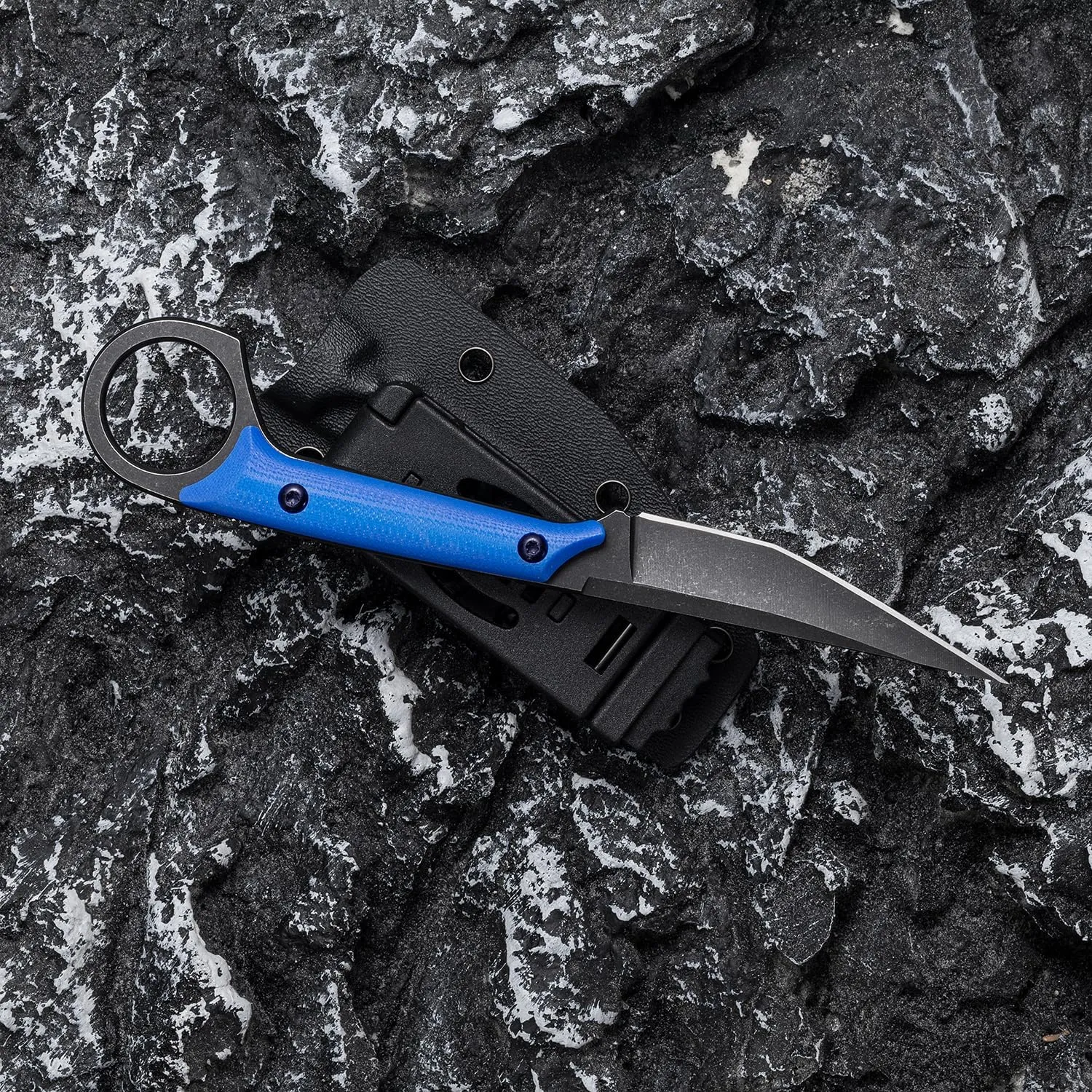 Fixed Blade Knife, D2 Steel Blade and G10 Handle, Utility EDC Knife for Outdoor Survival Hiking Camping with Kydex Sheath OS1221 (Blue)