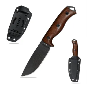 Fixed Blade Knife DC53 Steel Micarta Handle Kydex Sheath for EDC Outdoor Camping Survival Hunting (Black Stone Wash)