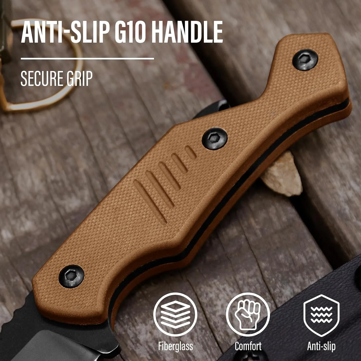 Fixed Blade Knife with Kydex Sheath, 3.15" 8Cr13Mov Blade Full Tang Camping Knives with Ergonomic G10 Handle, EDC Survival Hunting Knives with Sheath Horizontal & Vertical for Outdoor Activities