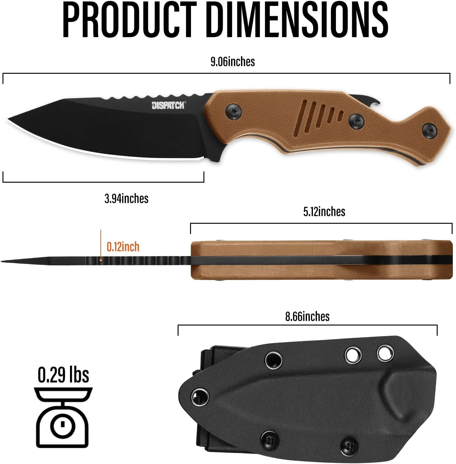 Fixed Blade Knife with Kydex Sheath, 3.15" 8Cr13Mov Blade Full Tang Camping Knives with Ergonomic G10 Handle, EDC Survival Hunting Knives with Sheath Horizontal & Vertical for Outdoor Activities