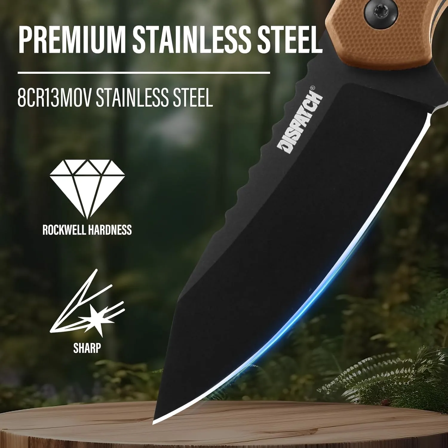 Fixed Blade Knife with Kydex Sheath, 3.15" 8Cr13Mov Blade Full Tang Camping Knives with Ergonomic G10 Handle, EDC Survival Hunting Knives with Sheath Horizontal & Vertical for Outdoor Activities