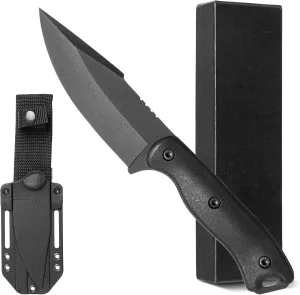 Fixed Blade Knife with Sheath, Hunting Knife D2 Steel, Portable Edc Full Tang Outdoor Survival Knife for Camping, Hiking and Bushcraft Use,Gifts for Men, Boyfriend, Dad, Father’s Day Gift