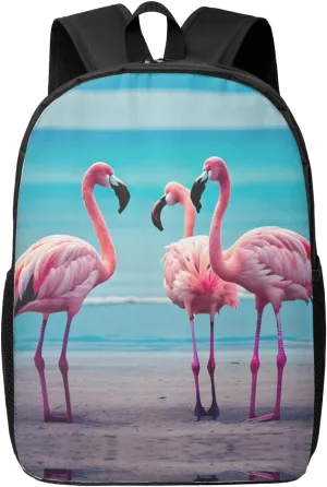 Flamingo Beach Print Travel Laptop Backpack,Business Work Bag, Campus Rucksack Book Bag For Men Women
