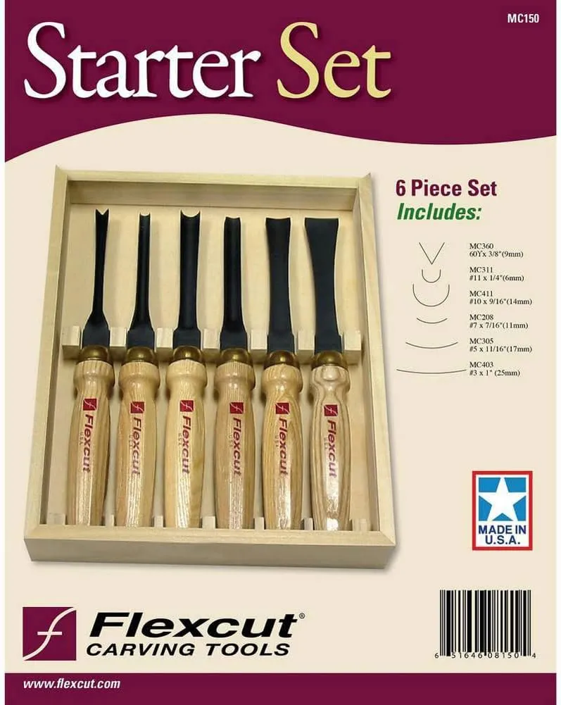 Flexcut Wood Carving Tools 6-Piece Starter Set MC150 | Ice Mallet Carving Chisels and Gouges, Made in the U.S.A