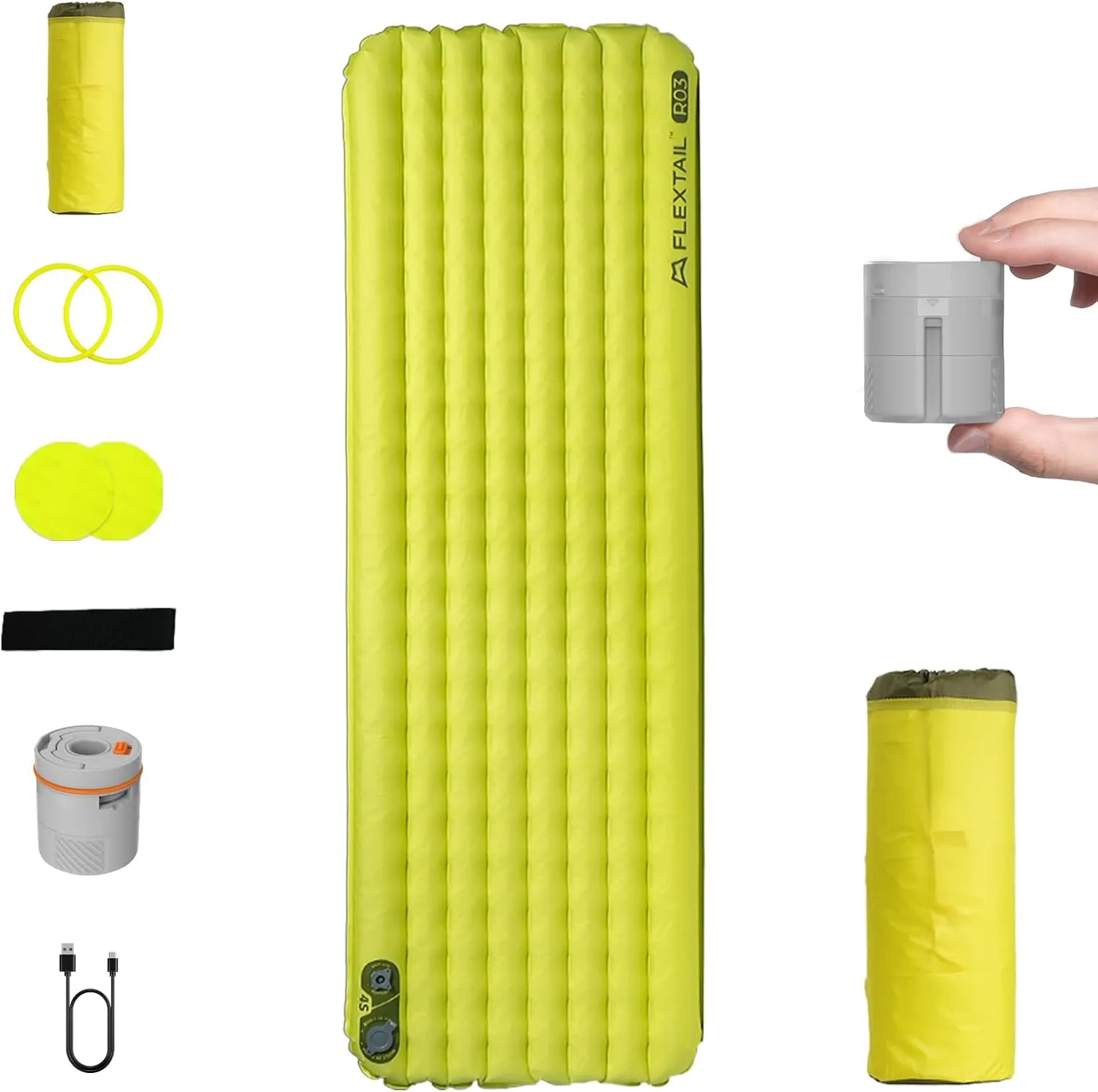 FLEXTAILGEAR Portable Sleeping Pad with Electric Air Pump, 3.5 R-Value Self Inflating Sleeping Pad, Ultralight Air Mattress for Camping, Backpacking, Hiking, Travel (Regular)