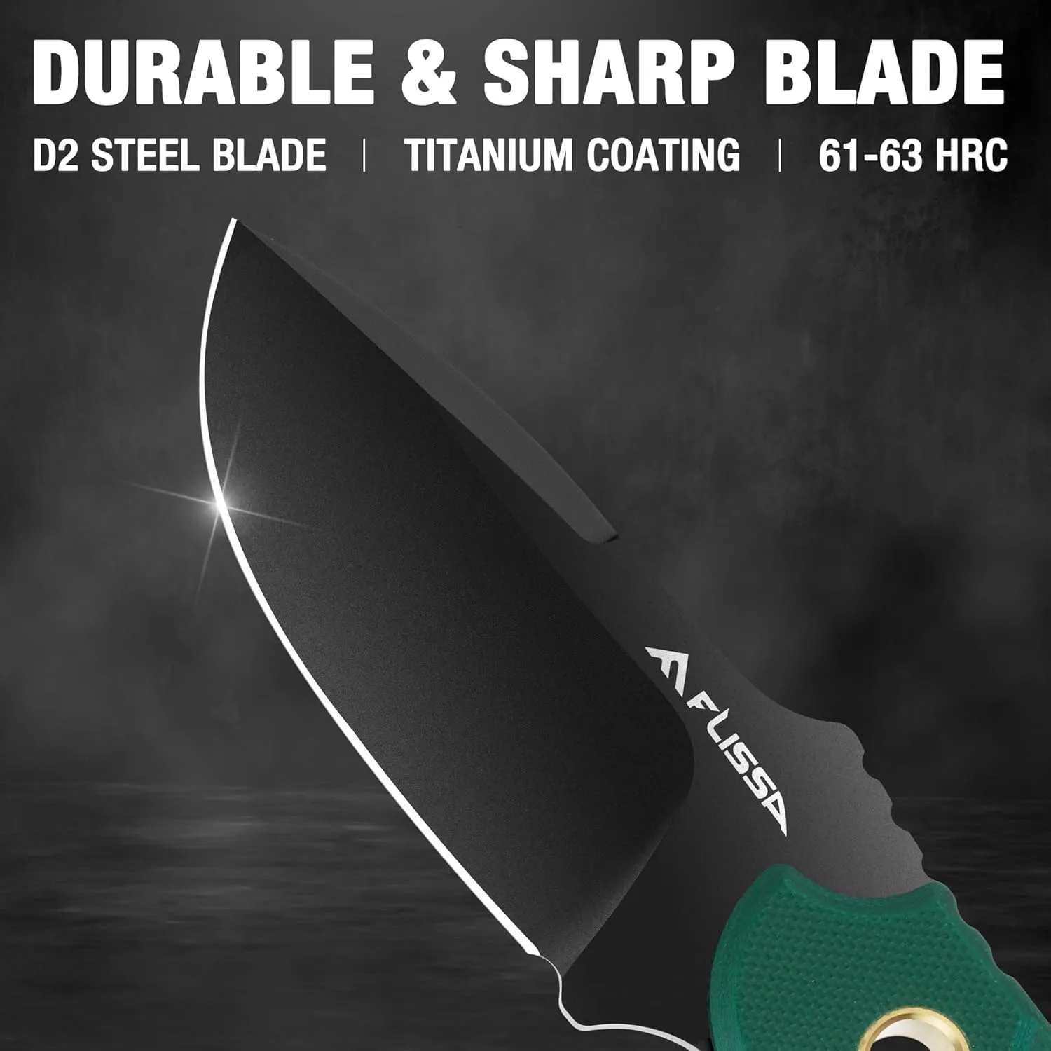 FLISSA Fixed Blade Knife, 7 Inch Full Tang Hunting Knife with G10 Handle, Kydex Sheath and Emergency Rope for Tactical, Survival, Camping, Hiking(Green)