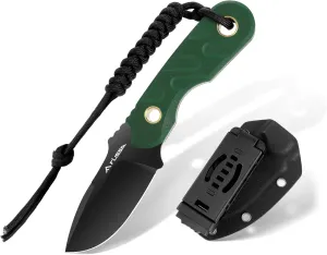 FLISSA Fixed Blade Knife, 7 Inch Full Tang Hunting Knife with G10 Handle, Kydex Sheath and Emergency Rope for Tactical, Survival, Camping, Hiking(Green)