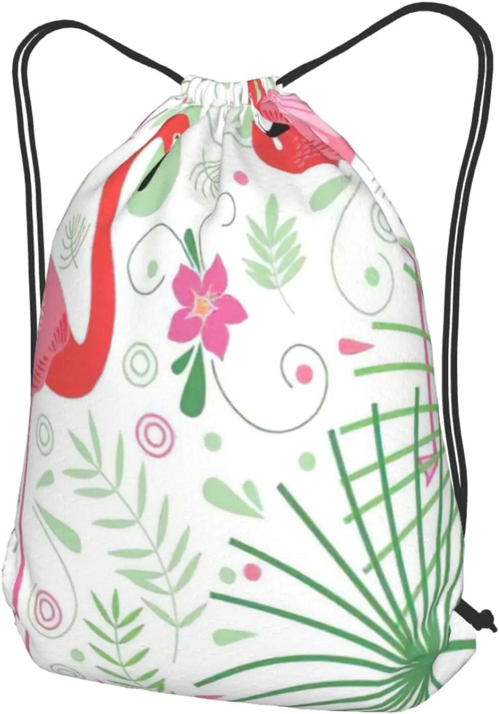 Floral Flamingo Botany Print Drawstring Backpack Bag, Easy Drawstring Backpack, Gym Sports Travel Yoga Dance Bag