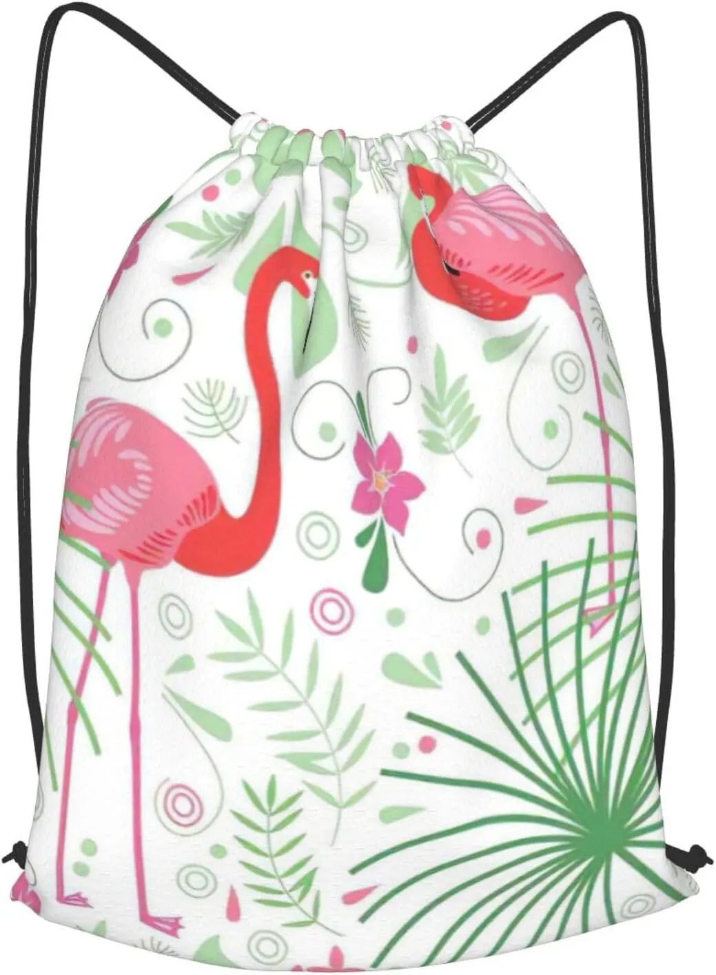 Floral Flamingo Botany Print Drawstring Backpack Bag, Easy Drawstring Backpack, Gym Sports Travel Yoga Dance Bag