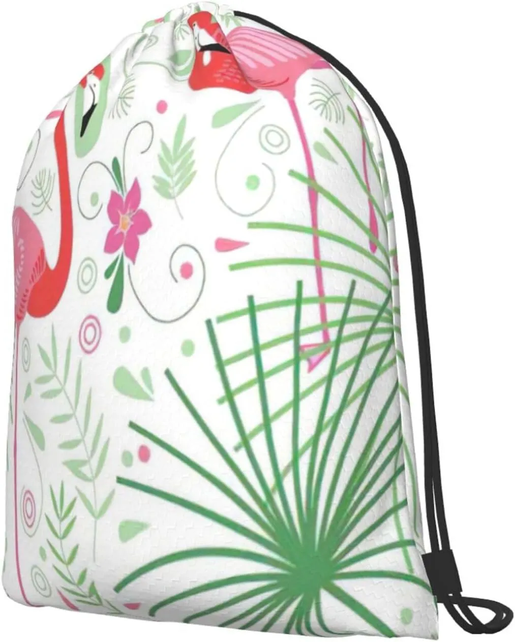 Floral Flamingo Botany Print Drawstring Backpack Bag, Easy Drawstring Backpack, Gym Sports Travel Yoga Dance Bag