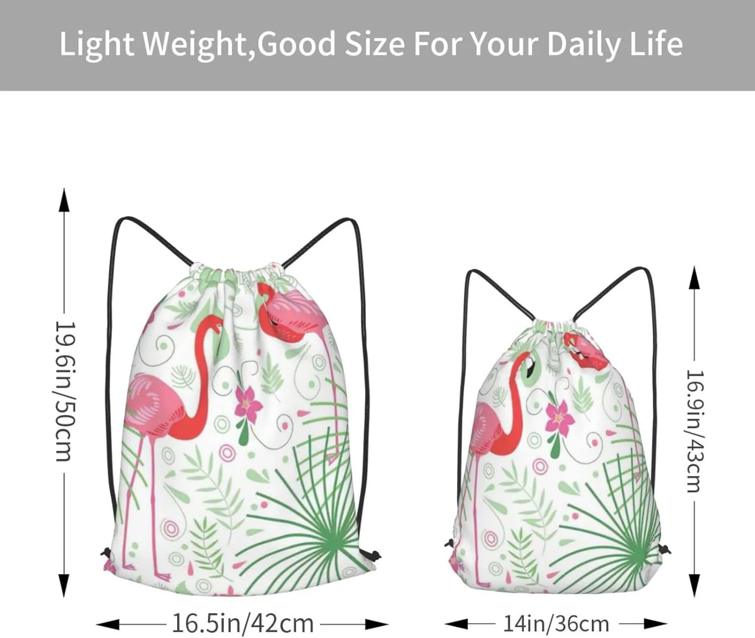 Floral Flamingo Botany Print Drawstring Backpack Bag, Easy Drawstring Backpack, Gym Sports Travel Yoga Dance Bag