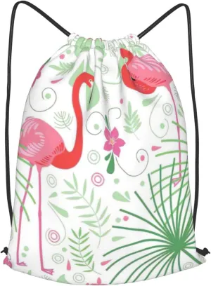 Floral Flamingo Botany Print Drawstring Backpack Bag, Easy Drawstring Backpack, Gym Sports Travel Yoga Dance Bag
