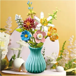 Flower Bouquet Building Set with Vase, 737 PCS 3D Puzzles Artificial Flowers for Adults Creative Flowers Building Blocks Set Toy DIY Decor for Home Office, Floral Birthday Gift Idea