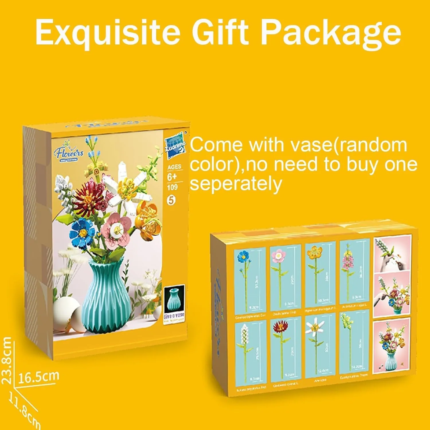 Flower Bouquet Building Set with Vase, 737 PCS 3D Puzzles Artificial Flowers for Adults Creative Flowers Building Blocks Set Toy DIY Decor for Home Office, Floral Birthday Gift Idea