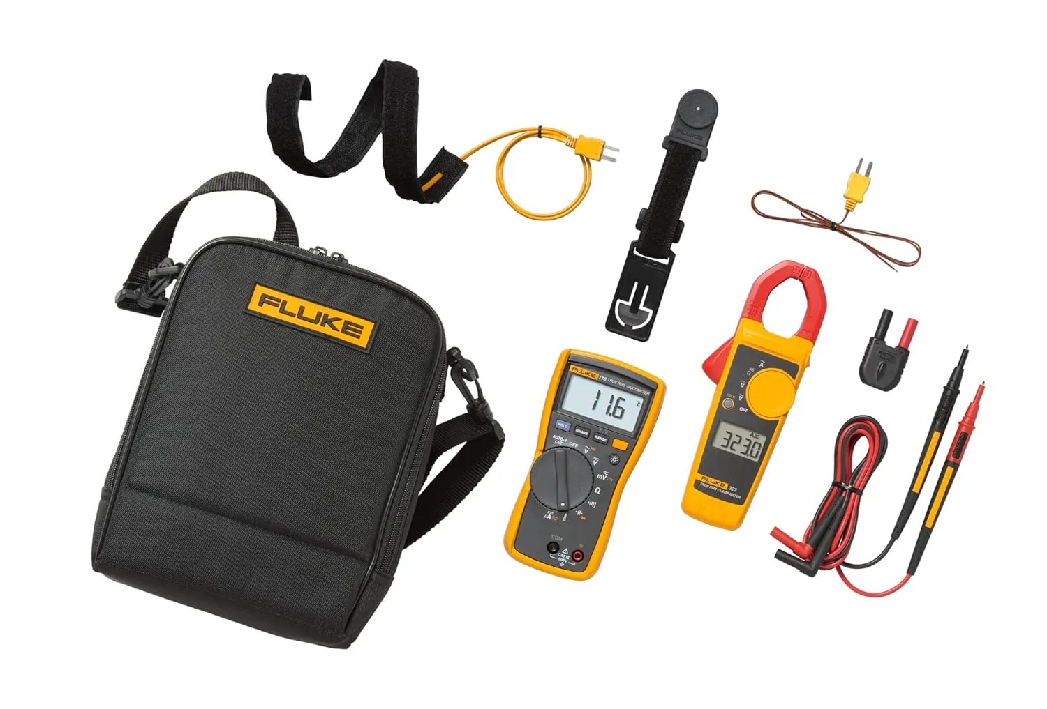 Fluke 116/323 KIT Multimeter and Clamp Meter HVAC Combo Kit, AC/DC Voltage, AC Current 400 A, Microamps To Test Flame Sensors, Includes Temp Probe, Test Leads, TPAK And Carrying Case