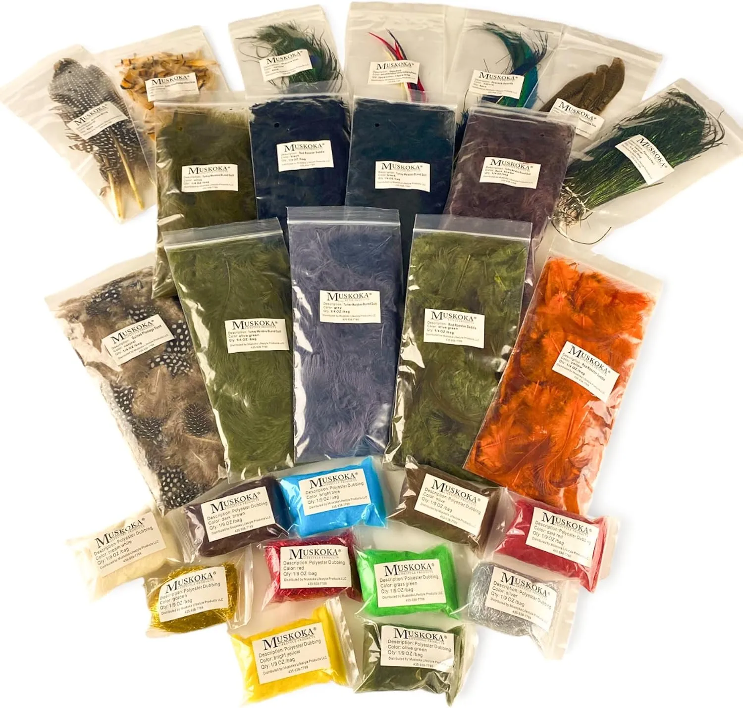Fly Tying Material Feather and Dubbing Bulk Starter kit, Bulk Fly Tying Kit by Muskoka Lifestyle Products