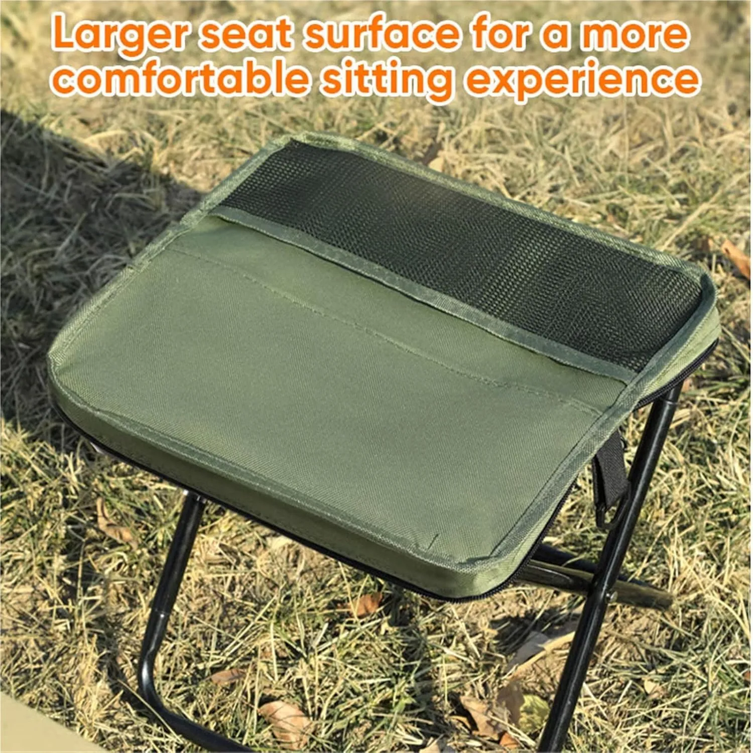 Foldable Backpack Stool, Foldable Backpack Stool Shoulder, Folding Mini Outdoor Camping Stool with Zippered Carrying Bag Lightweight, for Outdoor, Fishing, Hiking, and Picnics (Crossbody Strap Green)